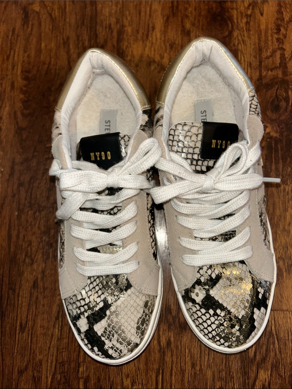 Steve Madden Gold & Beige Snake-Print Sneakers